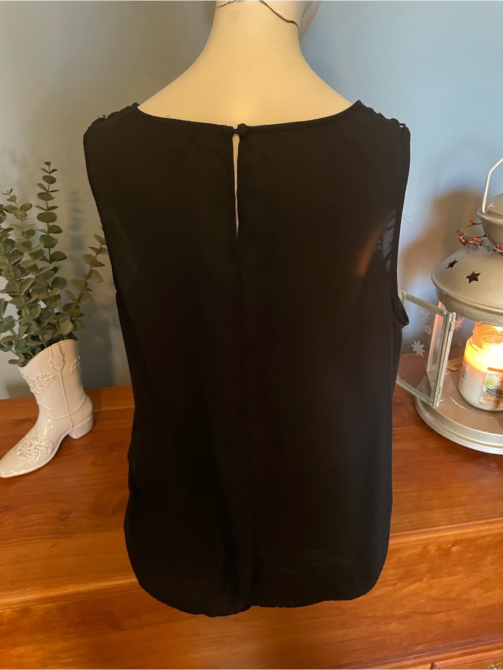 One world live and let live Black Sleeveless Camisole with Lace Yoke - Picture 3 of 6